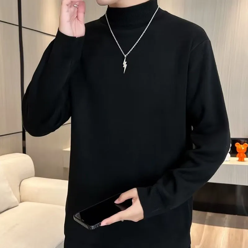 남성용 양털 안감 두꺼운 긴 소매 니트 풀오버 스웨터 가을 겨울 열 따뜻한 클래식 스웨터 경량 스웨터