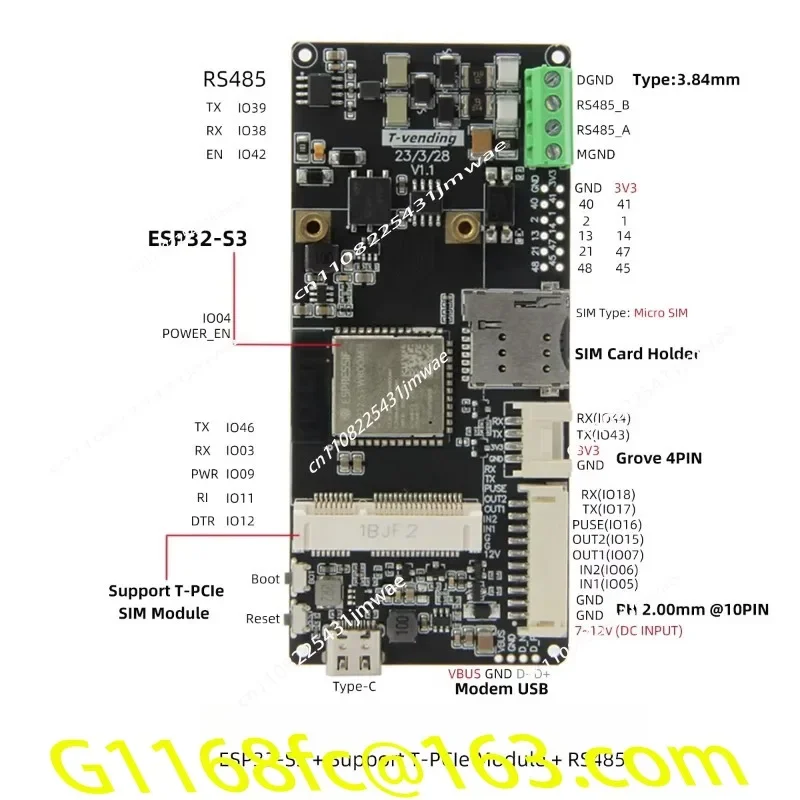 Vending ESP32-S3 IoT development board Integrated WiFi Bluetooth PCIe interface Support T-PCIE SIM module series ic part