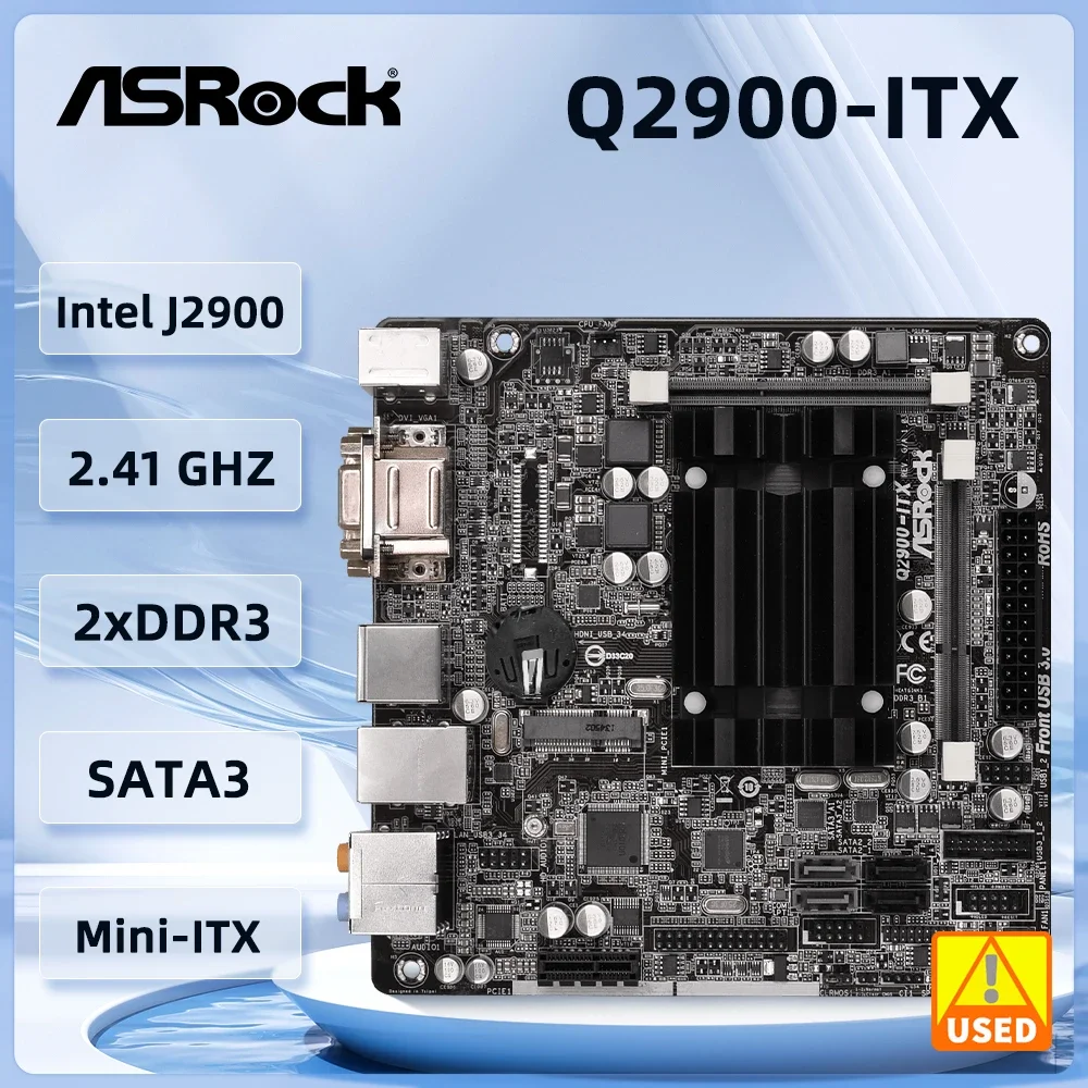 ASRock-placa base Q2900-ITX mini-itx, procesador Intel Pentium de cuatro núcleos, J2900, 2xDDR3, 16GB, 2xSATA3, HDMI, USB3.1
