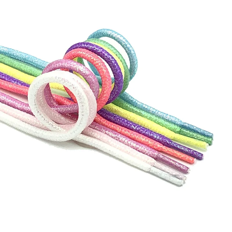 New Round Shiny Metallic Glitter Shoelaces Gold Silver Silk Shoe Laces Sports Canvas Casual Colorful Rainbow Gradient Shoelace