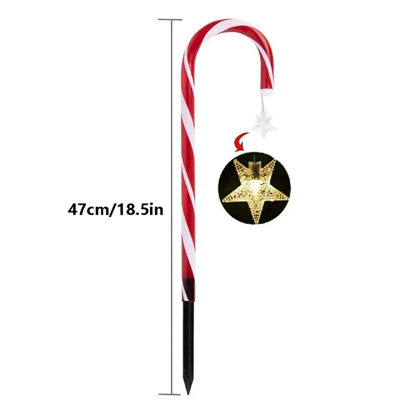 LICE-Weihnachten Candy Cane Pathway Lights Solarbetriebene Weihnachtsdekorationen Pfahllichter 1 bis 8 LED-Pfahllichter Stehlampe