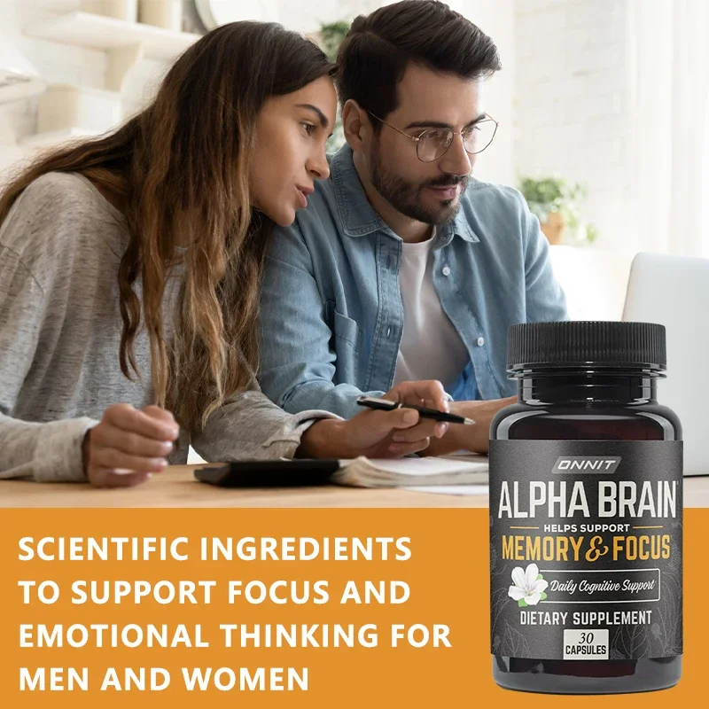 ONNIT-Alpha Brain Premium Nootropic para Homens e Mulheres, 30 Cápsulas, Foco, Desenvolvimento do Cérebro, Suporte de Memória