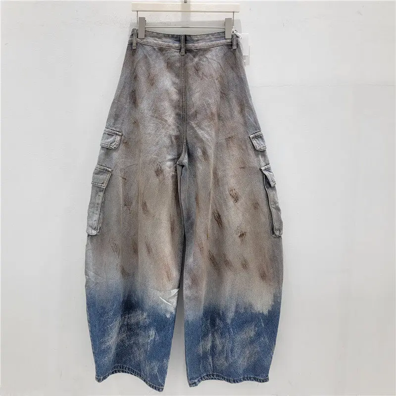 2026 New American Retro Washed Worn Jeans Women's Loose Straight Wide Leg Mop Trousers Children