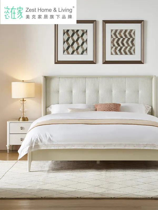 YJQ solid wood bed fashion fabric soft bag bed double master bedroom marriage bed