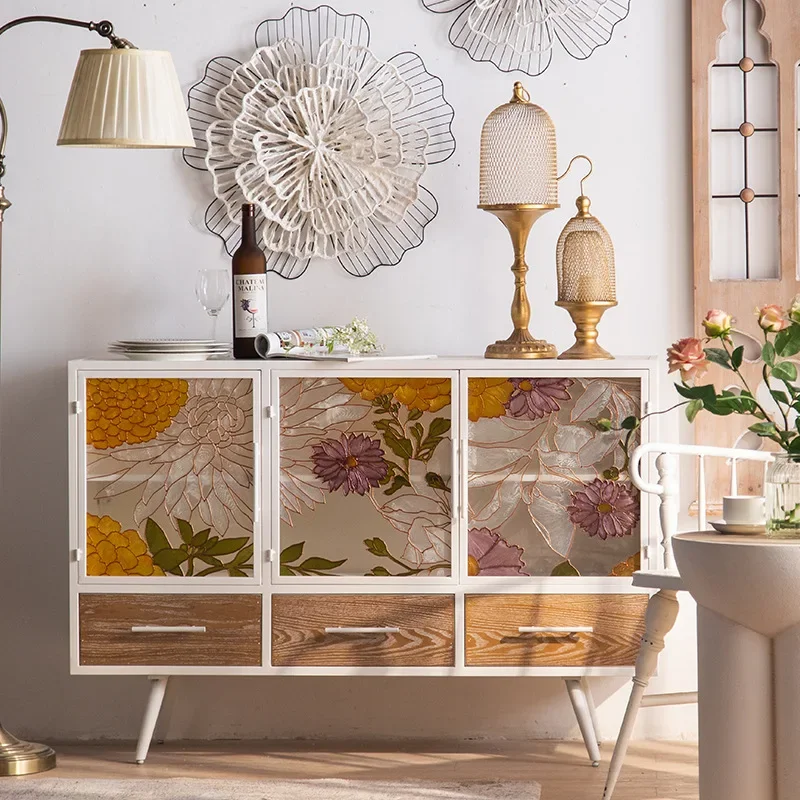 American high-grade filigree enamel colored side cabinet painted glass entrance cabinet household ultra-thin aisle cabinetlocker