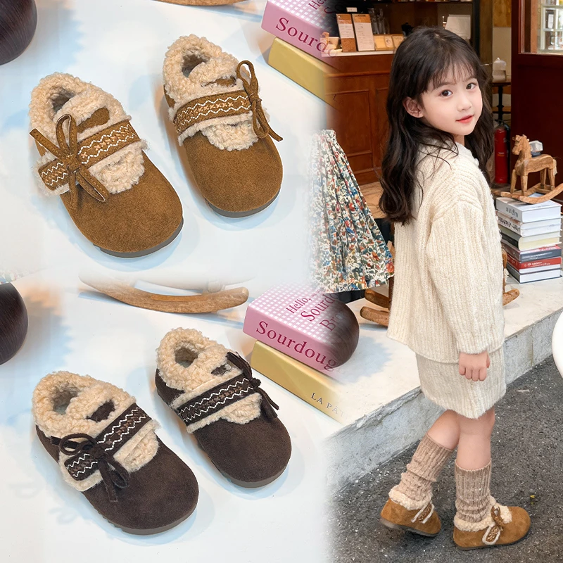 

Women's Retro Thick Bottom Fashionable Cotton Shoes Winter Warm Rubber Sole Round Toe Casual Style Velvet Inner Cotton Shoes