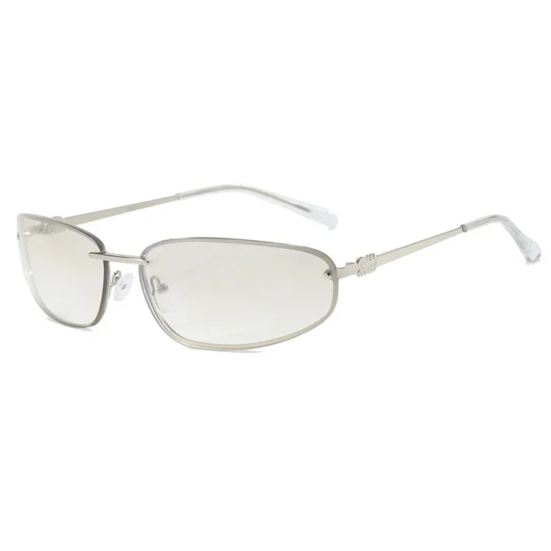 Lunettes de soleil femme 2025 ovales sans monture Y2K de luxe, style rétro premium, pour activités de plein air, cyclisme et conduite