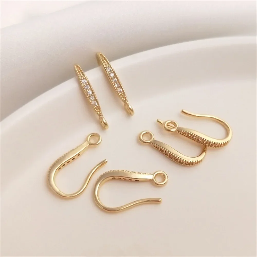 Accesorios para pendientes de circón incrustados, correa de gancho para la oreja, material hecho a mano, relleno de oro de 14K, DIY