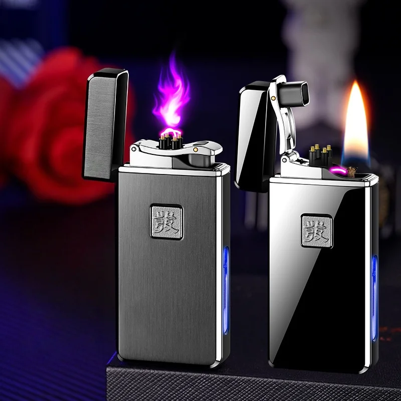 

Dual Use Oil And Electricity Dual Arc # Open Flame Windproof Lighter Type-C Charging Pulse Ignition Exquisite Gift Box Packaging