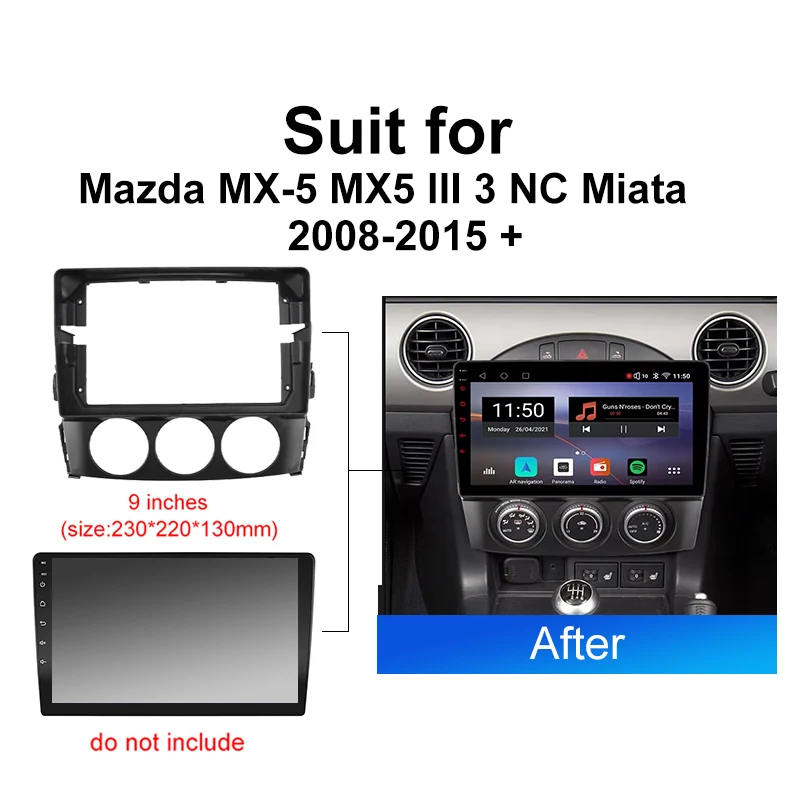 kenvox 9 Inch For Mazda MX-5 MX5 III 3 NC Miata 2008 2015  GPS MP5 Player Casing Frame 2 Din Head Unit Fascia Dash Cover panel