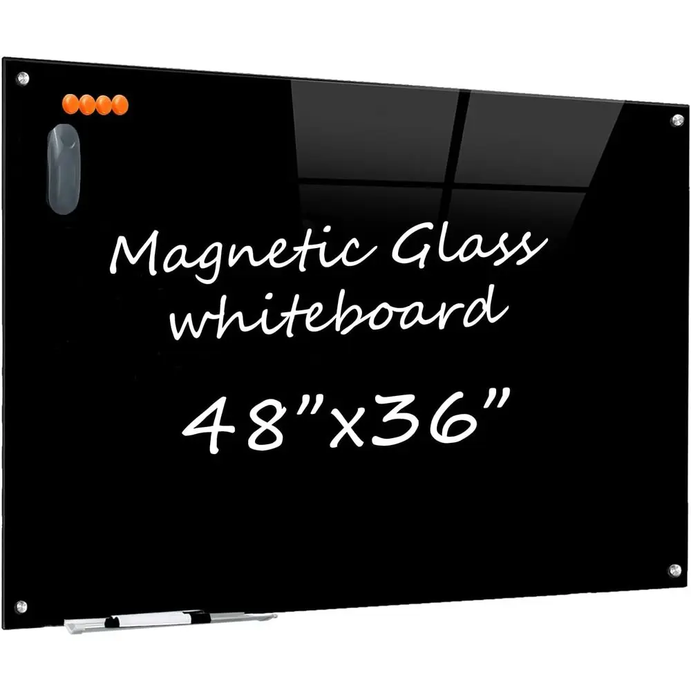 

48x36 Clear Glass Magnetic Dry Erase Board, Wall-Mountable for Office or Classroom Use