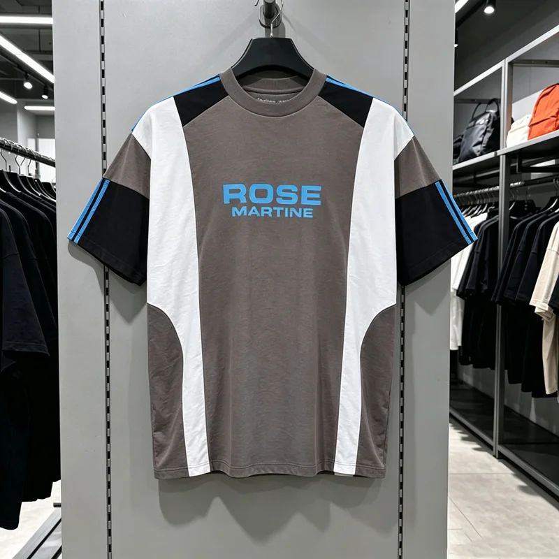 Patchwork Stripe Print Size Tag MARTINE ROSE T Shirt Men Women High Quality Loose Splice Color Short Sleeve Round Neck Tops Tee