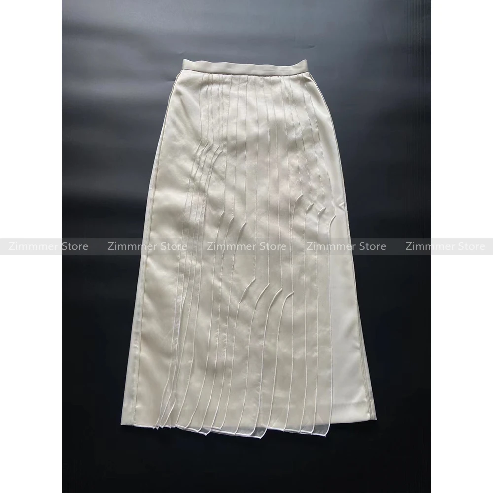 Heavy stitching irregular cutting solid color mulberry silk pleated all-match skirt female 2024 summer new style