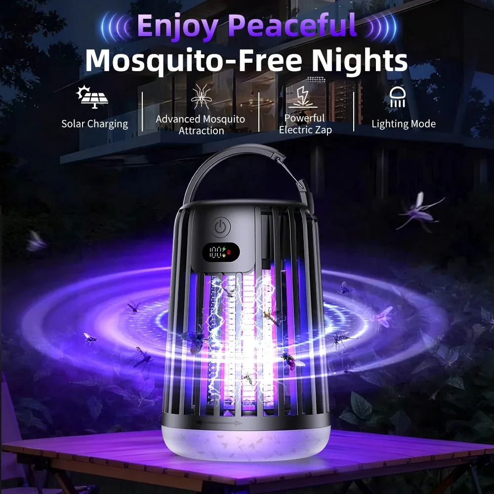

Solar Mosquito Zapper Powered Killer Lamp Outdoor Camping Electric Shock Bug Zapper for Yard