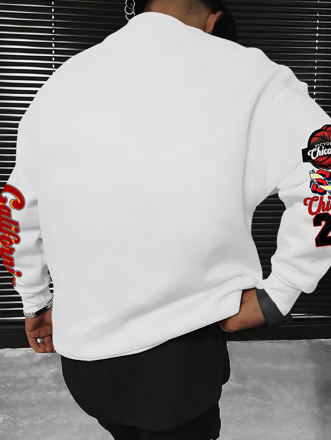 Herren-Sweatshirt mit Rundhalsausschnitt, American Street Style, Chicago 23 Multi-Badge-Print, Polyester, Alltagskleidung, S-XXL – Detail 5