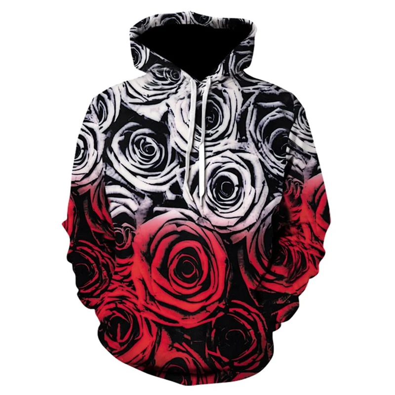 

Rose Flower 3D Printed Hoodies For Men Women Tops Fresh Casual Long Sleeve Washed Graphic Hoody Sweatshirts Streetwear Cheap Top