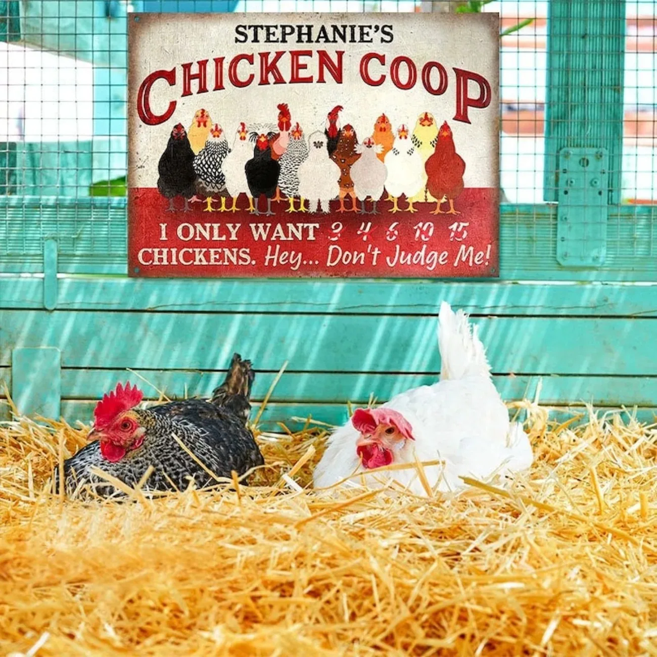 [2D Flat] Personalized Classic Metal Chicken Coop Sign Custom I Only Want Chickens Design Essential Farm Chicken Wall Decor, Dec view 3
