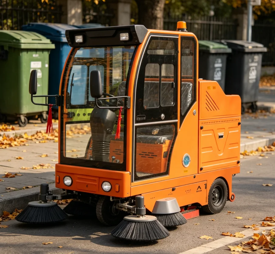 Ride on Industrial Robotic Enclosed Electric Road Sweeping Cleaning Vacuum Street Floor Sweeper with Fog Gun