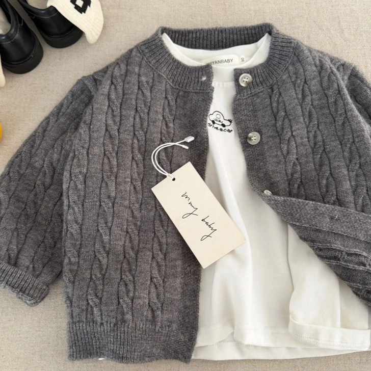 Boys' Sweater 2026 Autumn and Winter New Children's Clothing Korean Style Boys and Girls Pure Color Ground Knit Cardigans