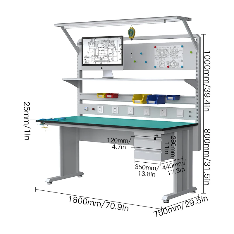 Workshop Assembly Line Working Table With Drawer Anti Static Work Station Portable ESD Aluminum Workbench