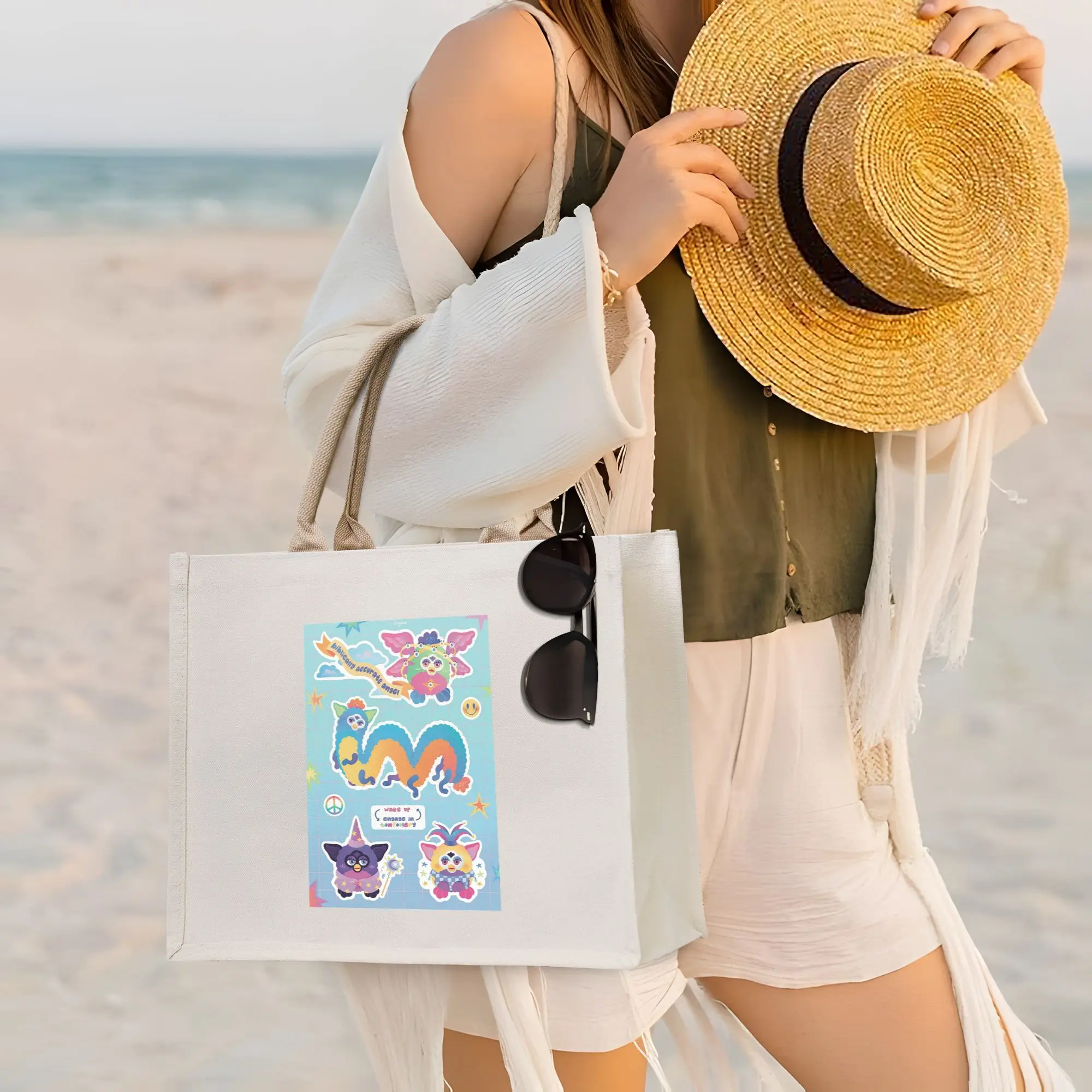 

Сумка-шоппер из холщовой ткани с мультяшным принтом Nightmare Furby, складная, для женщин, на плечо, дорожная сумка-тоут