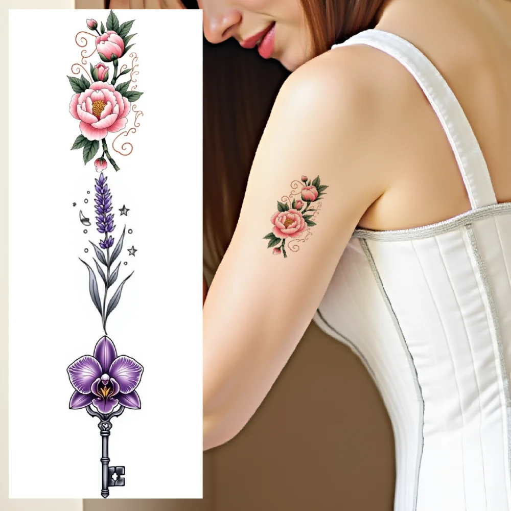 

28pcs Temporary Tattoo Heart With Lock Temporary Tattoo Stickers Lily Iris Waterproof Long-lasting Body Stickers Flower Pot For