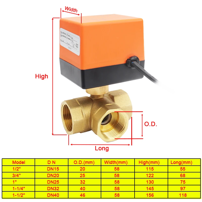 

DN15,DN20,DN25,DN32,DN40,(T/L) Трехходовой шаровой кран с электроприводом 220 В, 12 В, 24 В, 3-проводной, 2-точечный, латунный, электрический