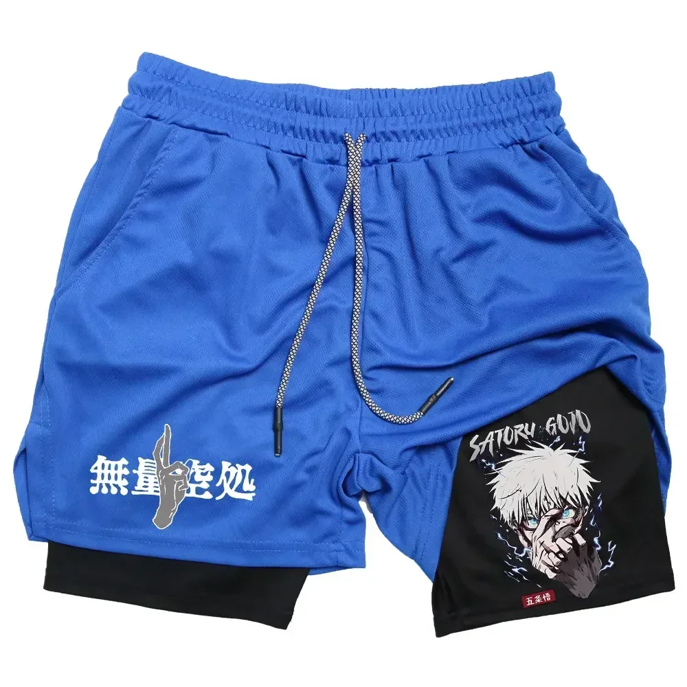 2024New Anime 2 in 1 Gym Shorts Compression Stretchy Sports Shorts Quick Dry Fitness Workout Summer Men\'s Performance Shorts