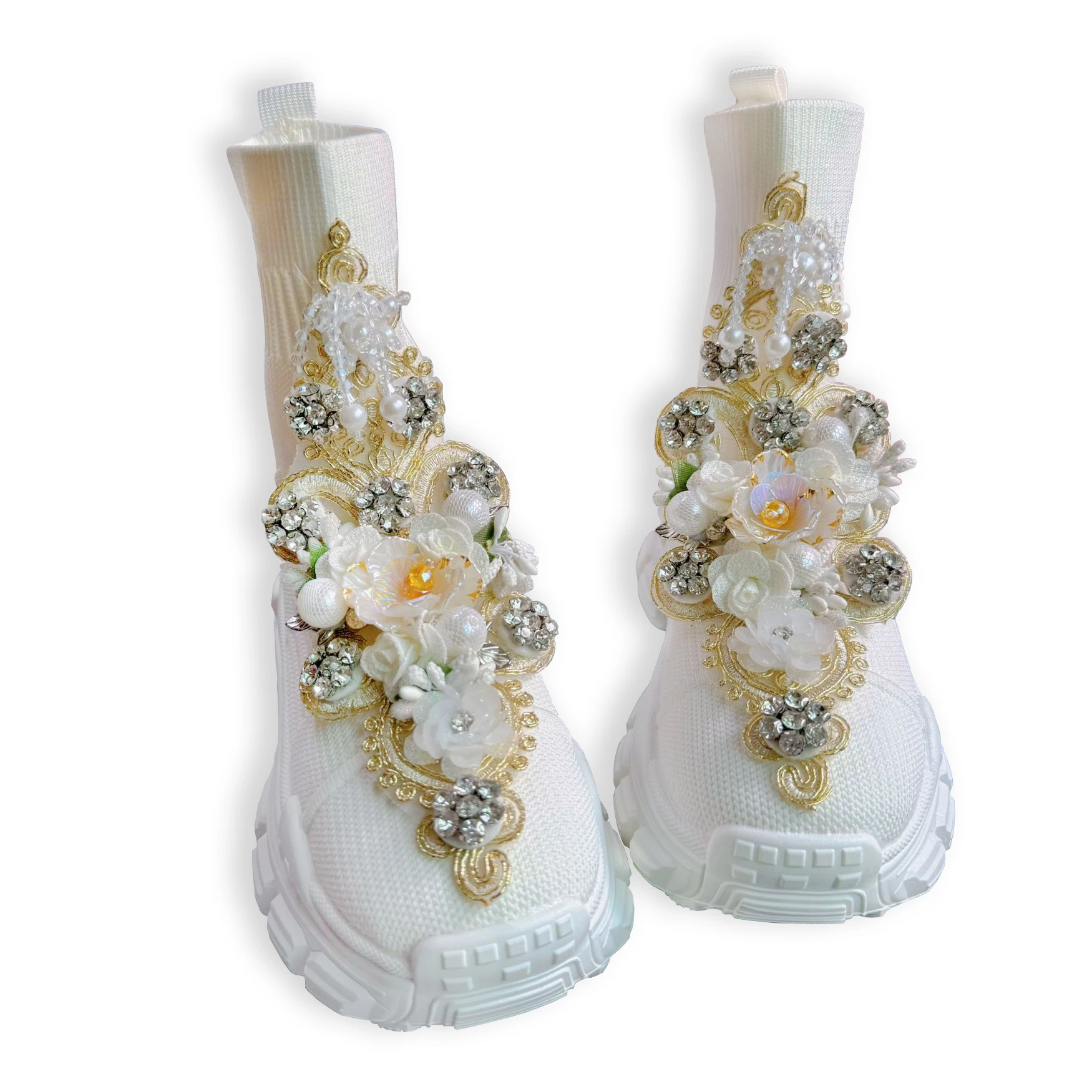 Spring&Autumn Ladies' Lolita Nail Bead Studded Diamond Sock Boots Thick Soled Height Increasing Fashion Knitted Casual Mid Boots