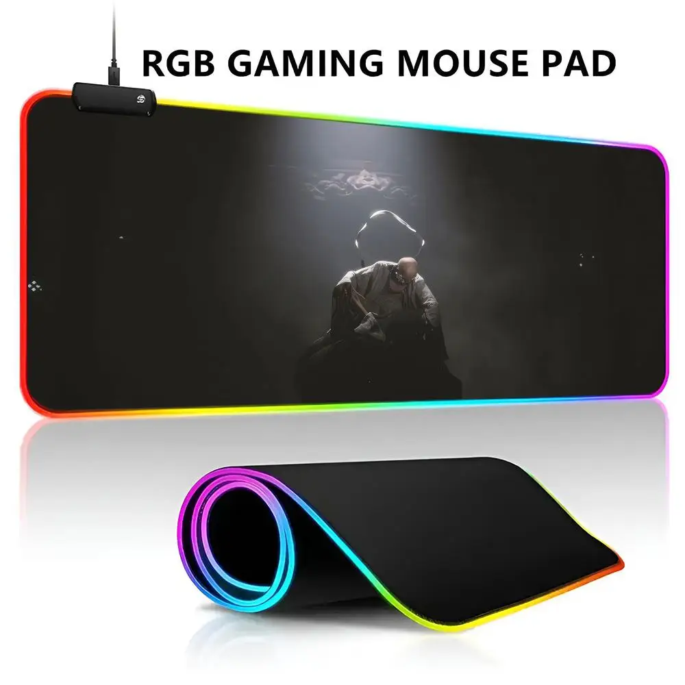 Black Myth Wukong Mouse Pad RGB LED Light Gaming Mousepad Waterproof Large Gamer Mause Keyboard Pad PC Desk Play Mat with Backli