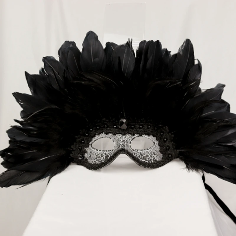 

Exclusive Black Feather Mask Half Face Lady Annual Meeting Owl Female