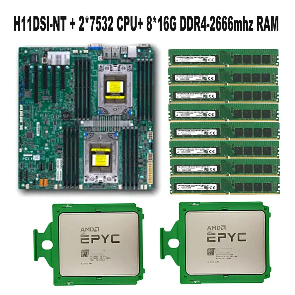 

Для Supermicro H11DSI-NT REV2.0 разъем для материнской платы SP3 180 Вт TDP EPYC 2*7532 процессор 8*32 ГБ = 256 ГБ DDR4 3200 МГц оперативная память