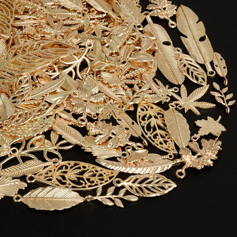 KC/Vintage Gold Color Filigree Leaf Pendant Charms For Jewelry Making Earrings Necklace Bracelets DIY Plant Accessories Findings