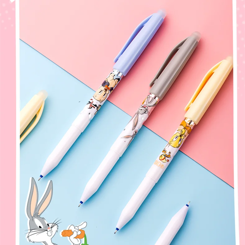 

3Pcs Deli SA161 Looney Tunes Bugs Bunny Erasable Cap Neutral Pen Gel Pens 0.5mm Full Needle Tube Black Blue Ink Supplies School