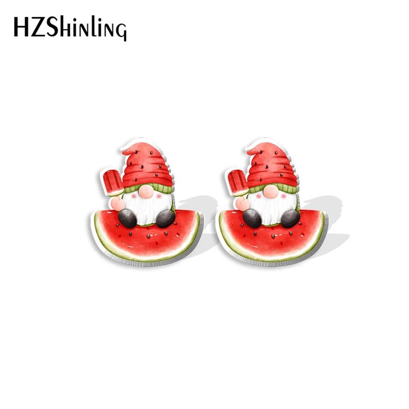 2022 New Watermelon Gnome Stud Earring Lovely Acrylic Resin Earrings Epoxy Handmade Jewelry Gifts Friends