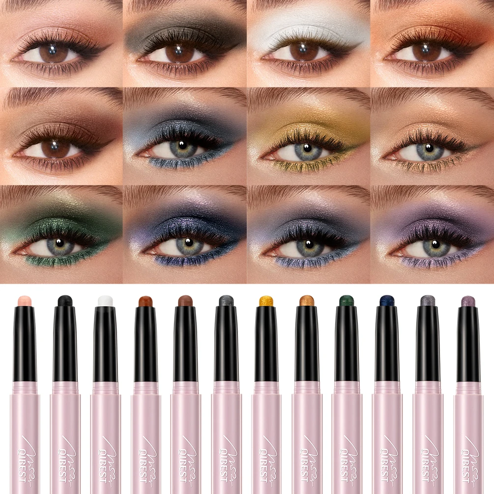 

QIBEST Pearlescent Eyeshadow Pencil Stick Waterproof Lasting Glitter Shimmer Eye Shadow Pen Eyeliner Stick Eyes Makeup Tools