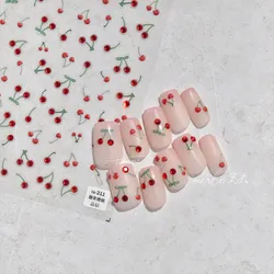 5D Embossed Cherry Nail Art Sticker Cute Candy Crystal Diamond Shiny Pink Red Yellow Manicure Relief Sticker DIY Nail Decals