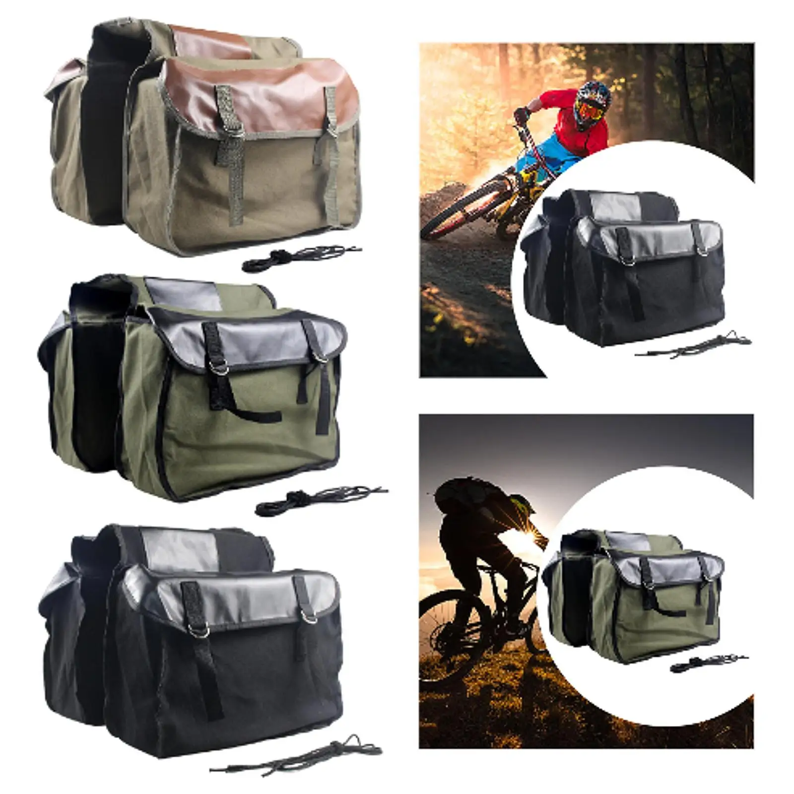 Double Side Bicycle Saddle Bag with 2 Compartments Cargo Bag Storage Pouch Bike