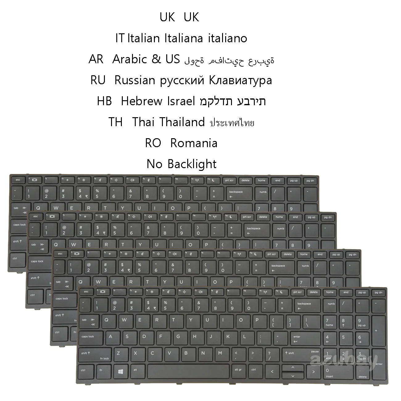 UK Italian Arabic Russian Hebrew THAI Romania Keyboard For HP Probook 450 G5, 455 G5, 470 G5, 650 G4, 650 G5, No Backlit Black