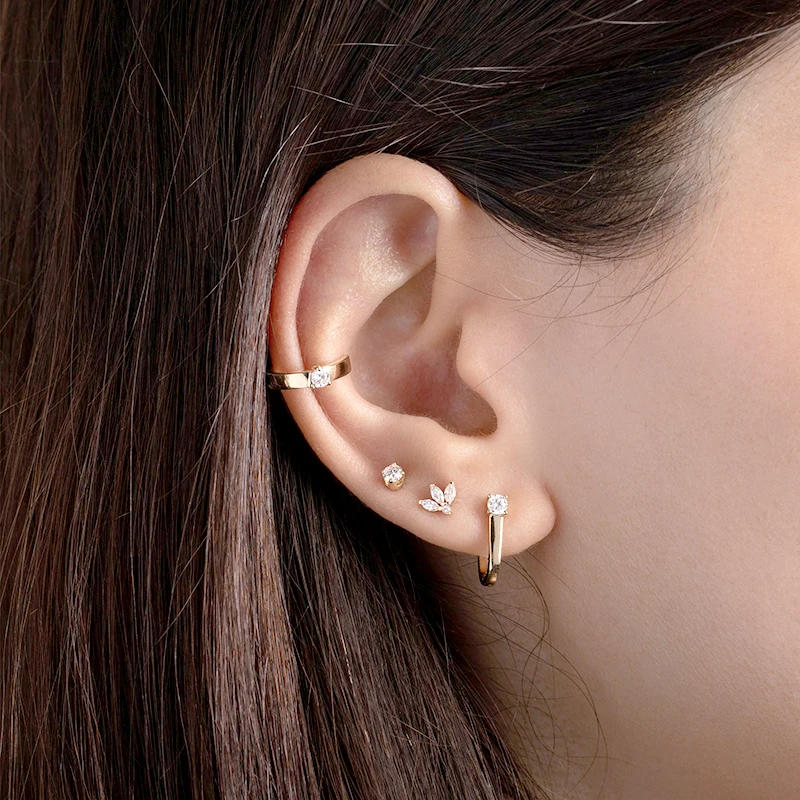 925 Sterling Silver Ear Needle Hoop Earrings Crystal Circle Small Huggie Earrings for Women Simple Females Girls Jewelry