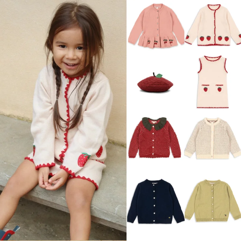 

Girls' Sweater 2026 Spring New Pink Printed Fashion Ruffle Knitted Coat Pure Cotton Cute and Versatile Girls' Sleeveless Dress