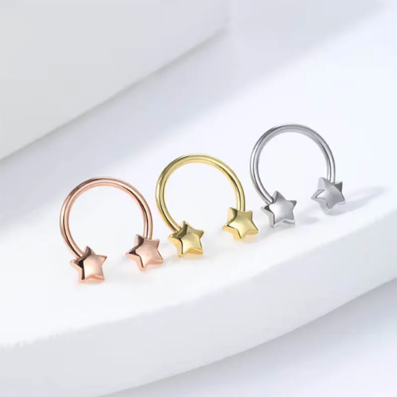 New Steel Star Septum Piercing Hinged Segment Nose Ring Septum Clicker Cartilage Tragus Clicker Body Piercing Jewelry 16G Naz