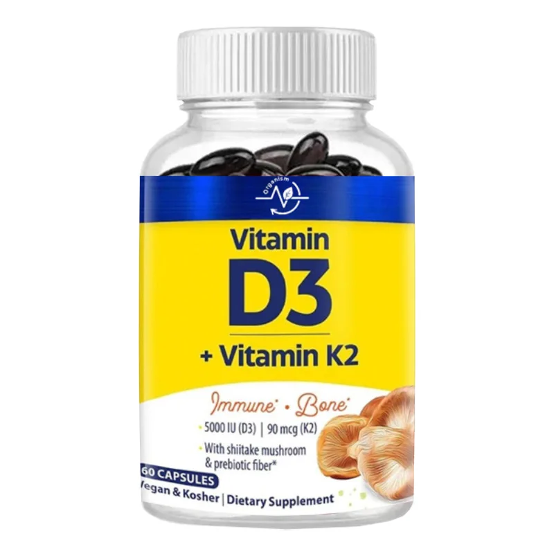 

Органический витамин D3+K2, содержащий грибы шиитаке и пребиотическое волокно, вегетарианский, 60 капсул
