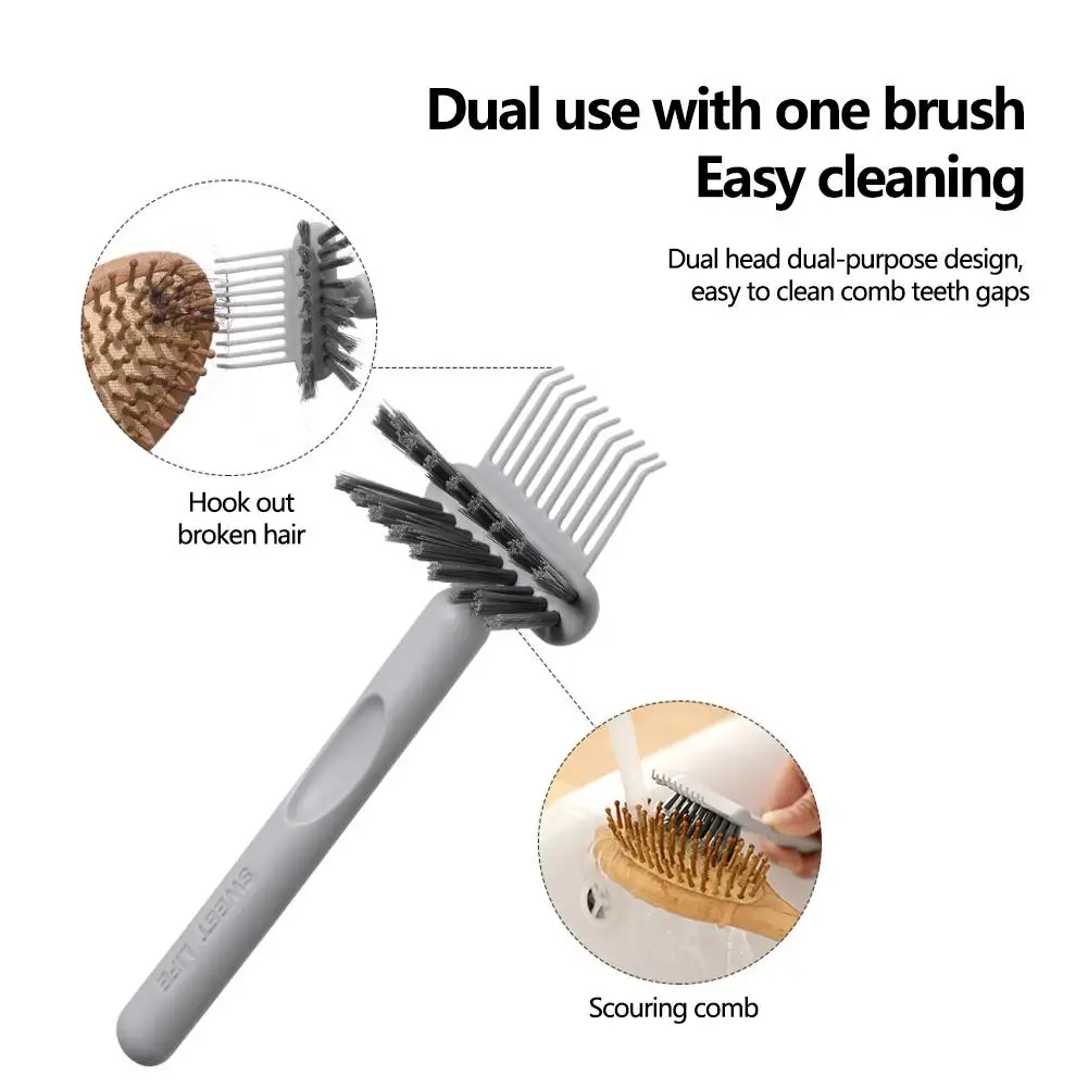 2in1 Comb Cleaning Brush Hairbrush Cleaner Rake Comb Embedded Tool Mini Hair Dirt Remover For Removing Hair Dust Cleaning B R7v9