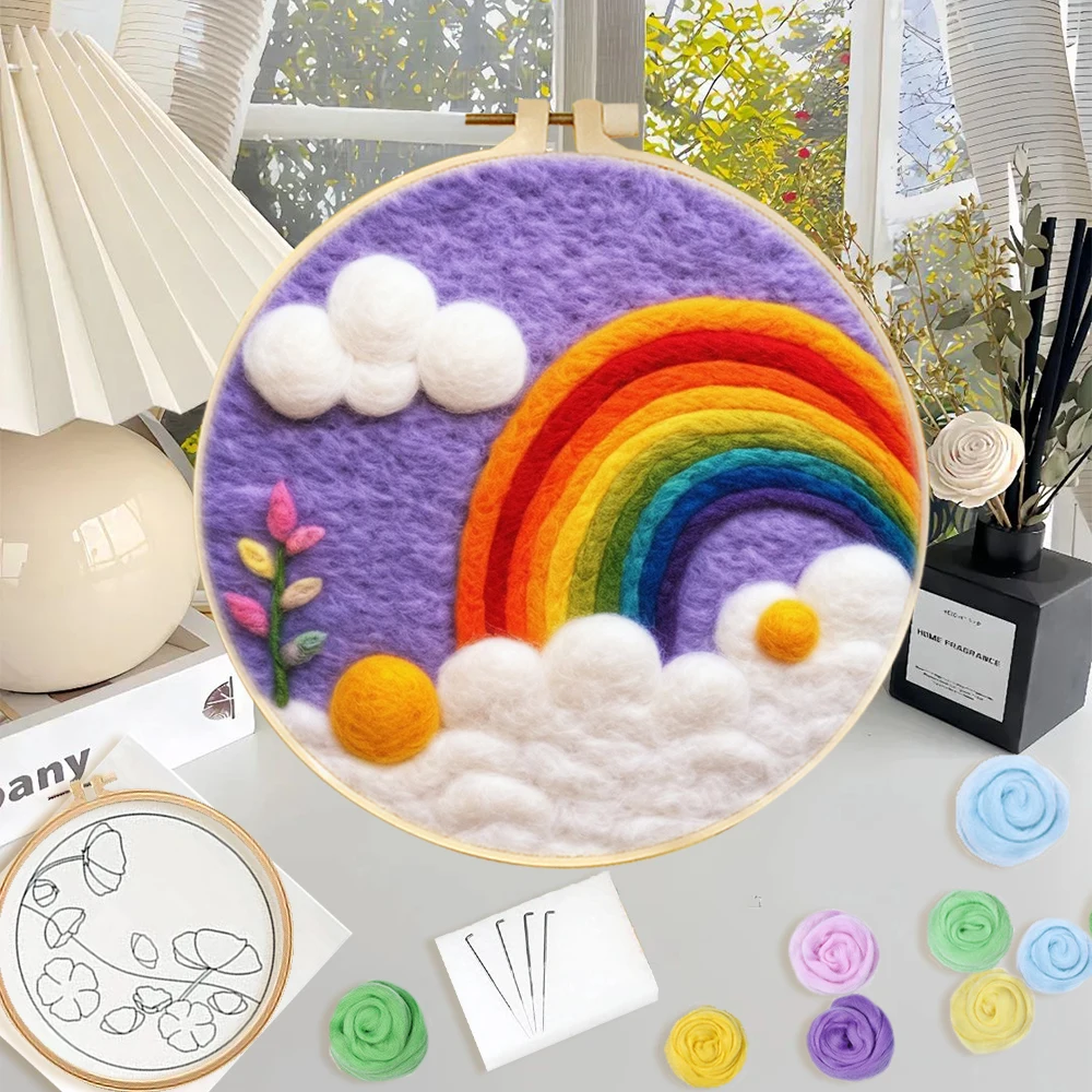 

DIY Wool Felting Painting With Embroidery 20x20cm Frame Landscape Picture Needle Felting Kit Diy Creative Making Wool Felt Kit