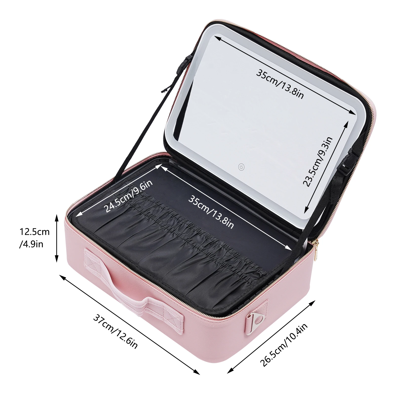 Black/Pink Large Smart LED Cosmetic Case with Mirror - Portable Travel Makeup Bag