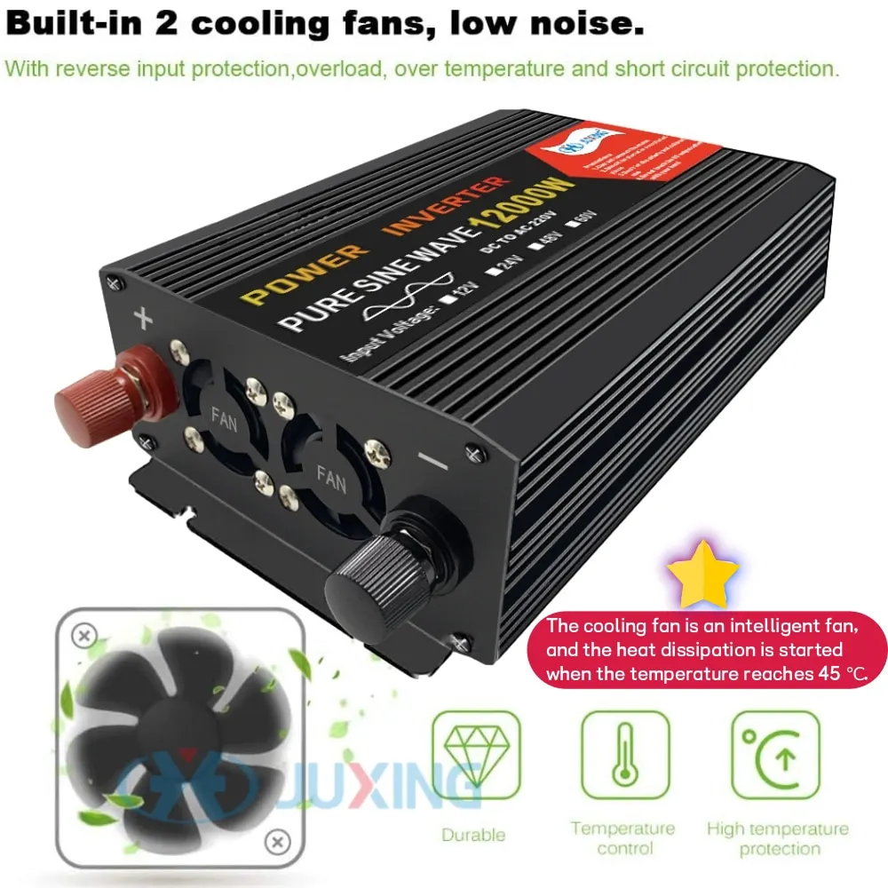 JUXING 12000W Pure Sine Wave Power Inverter DC12V to AC230V Converter Use for Air Conditioner, Refrigerator,Microwave, Drill