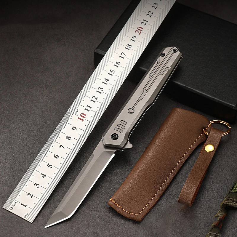 

Многофункциональный маленький складной портативный карманный нож, нож EDC, с кожаным чехлом, удобный для переноски, для исследований в джунглях.