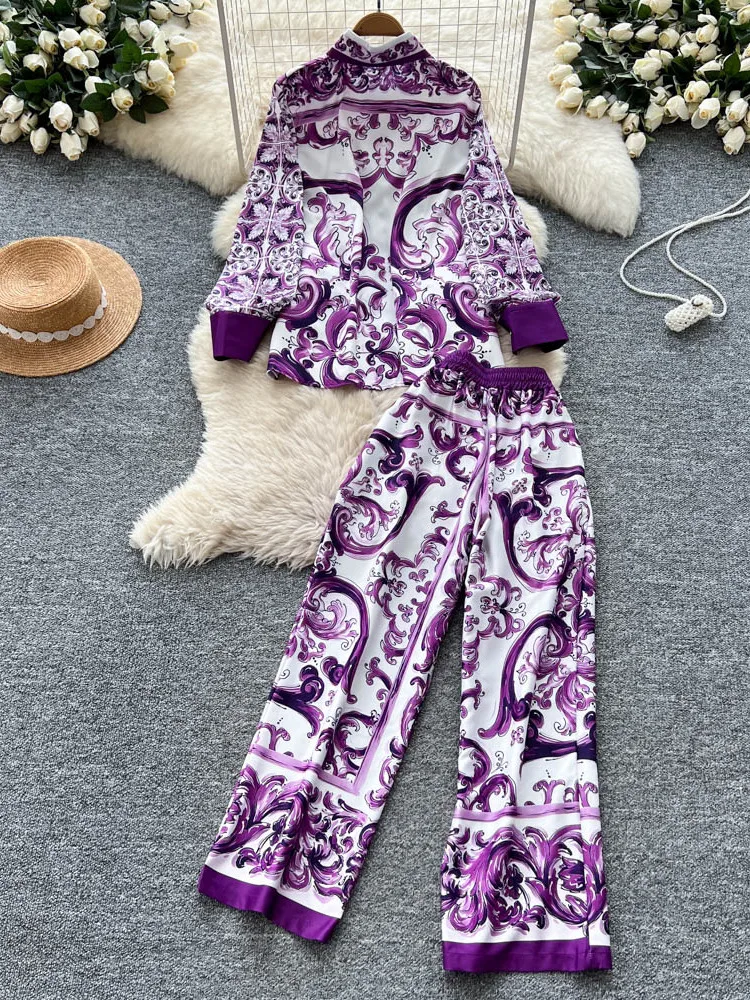 Moda solta manga longa cintura alta calças de perna reta csa fena vintage casual conjunto e impro conjunto