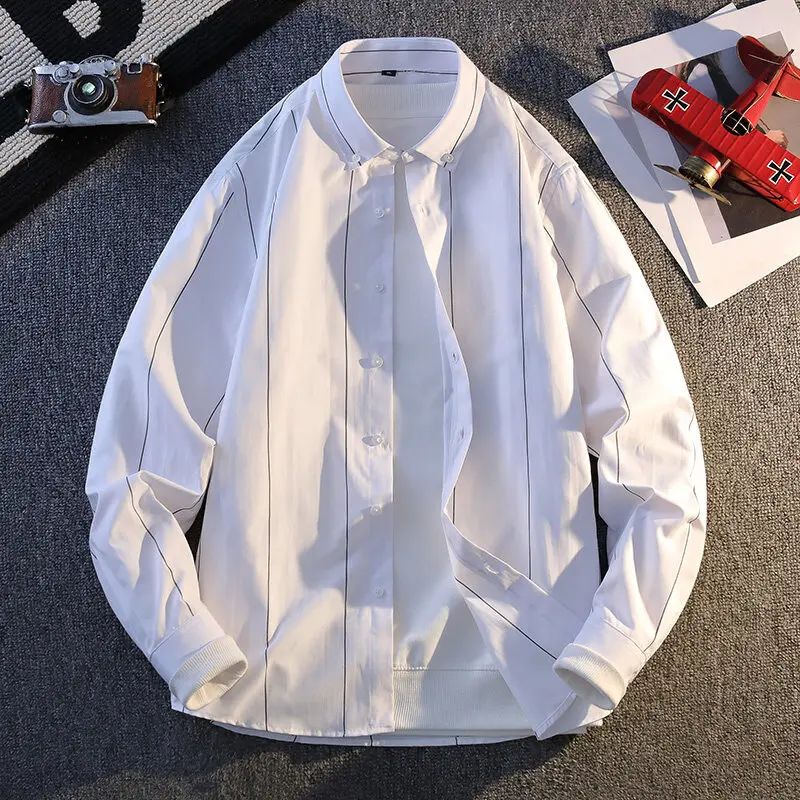 

Men's New Spring and Fall Collar Long-Sleeved Shirt Stripe Pattern Simple Clean Style